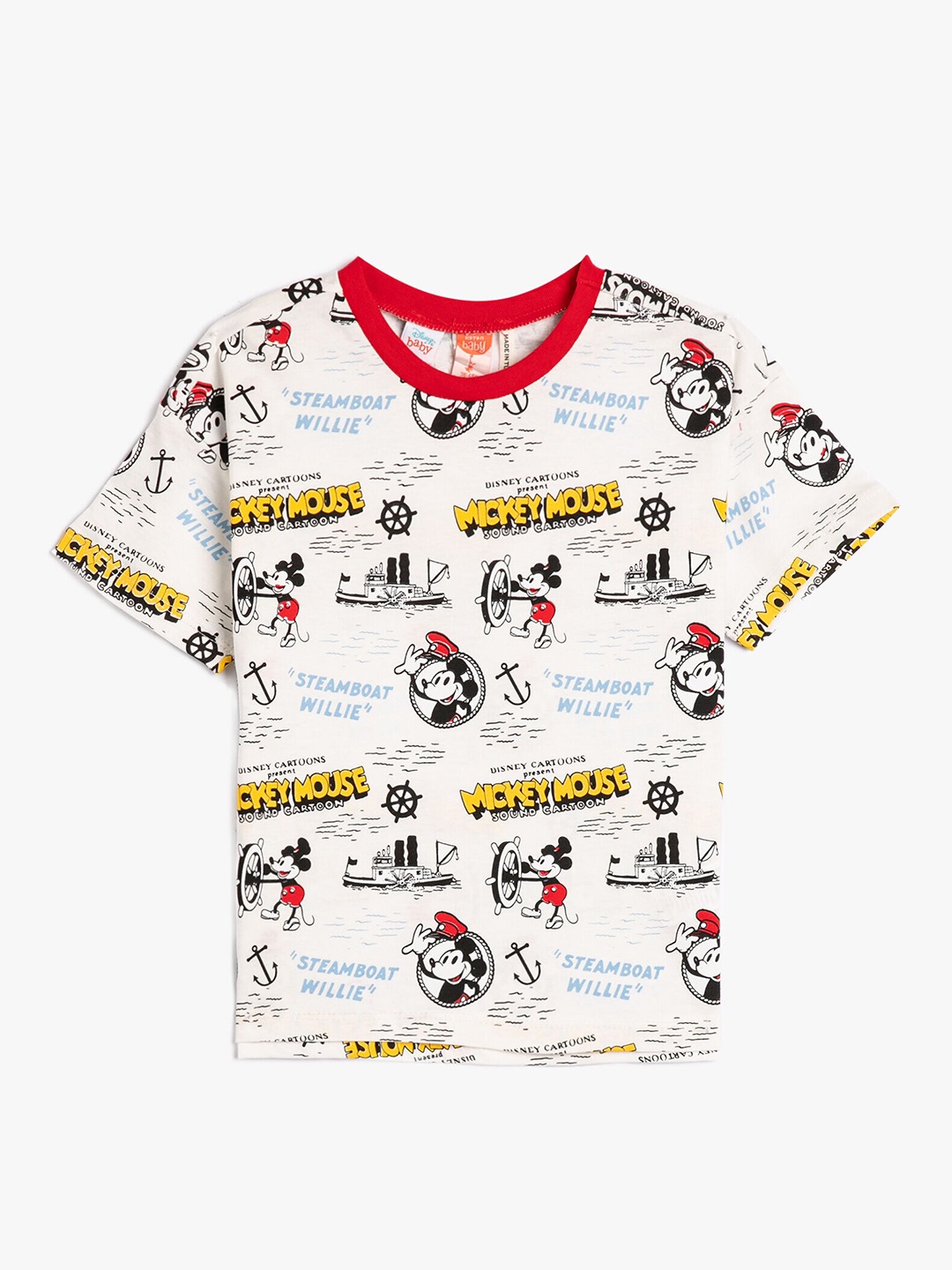 

Koton Boys Mickey Mouse Printed Round Neck Pure Cotton Regular T-shirt, Beige