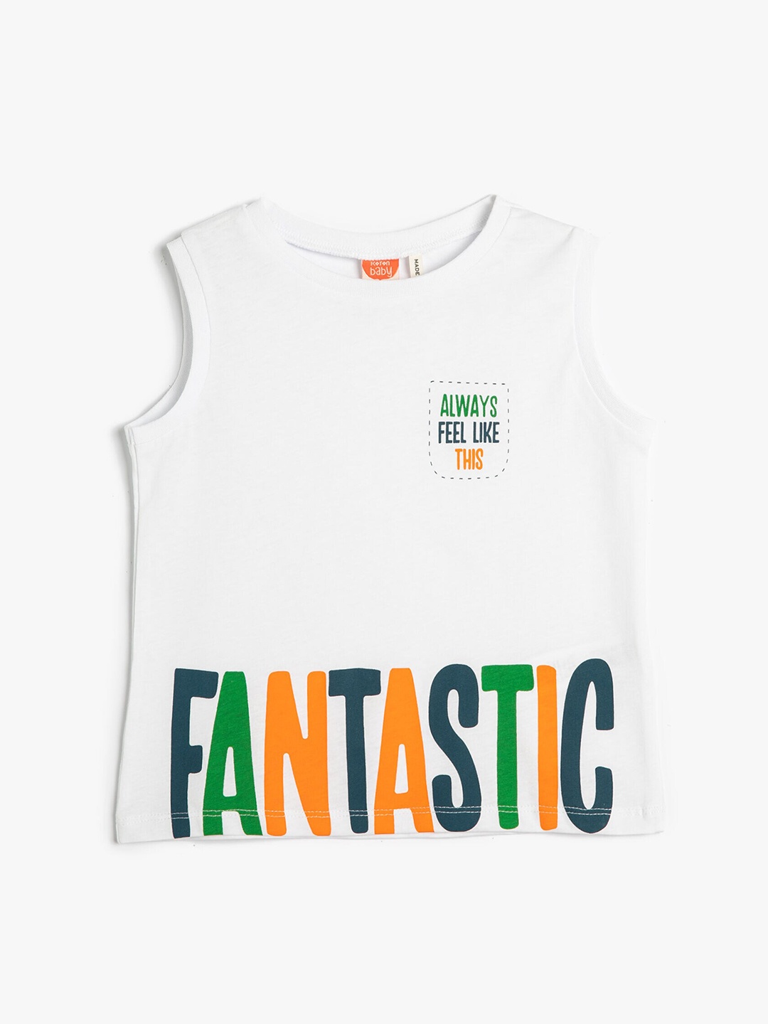 

Koton Boys Typography Printed Sleeveless Pure Cotton Regular T-shirt, White