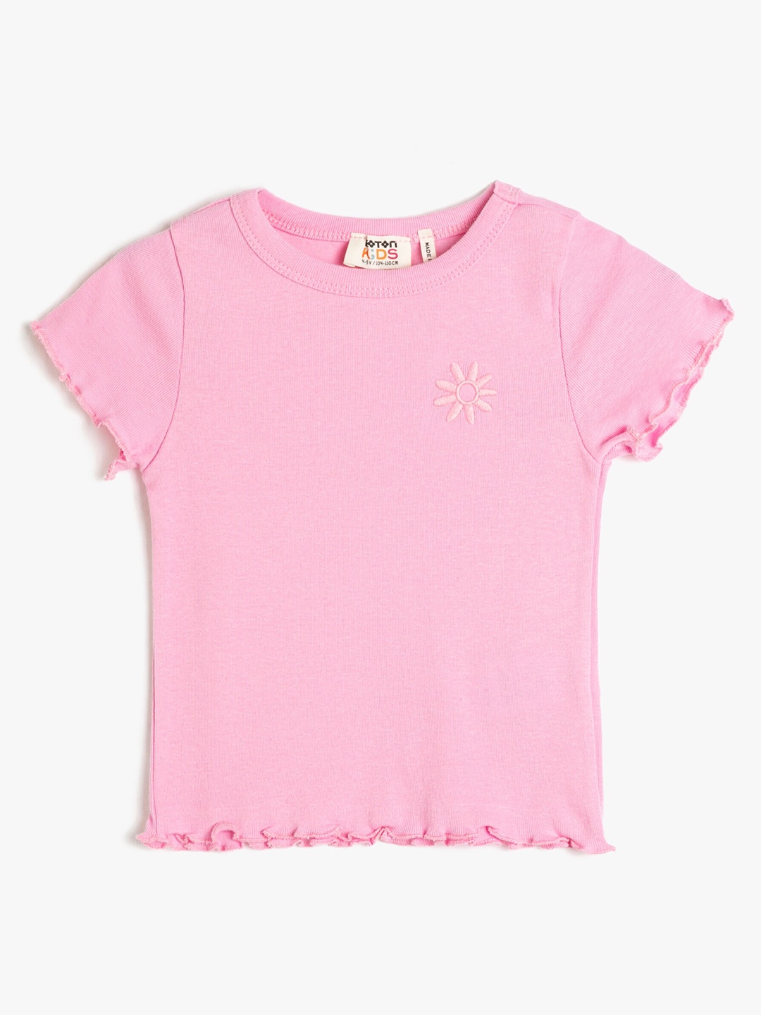 

Koton Girls Round Neck Pure Cotton Regular T-shirt, Pink