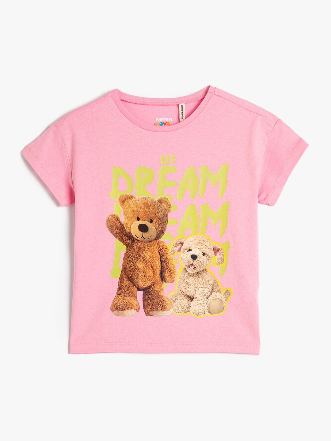 

Koton Girls Graphic Printed Round Neck Pure Cotton Regular T-shirt, Pink