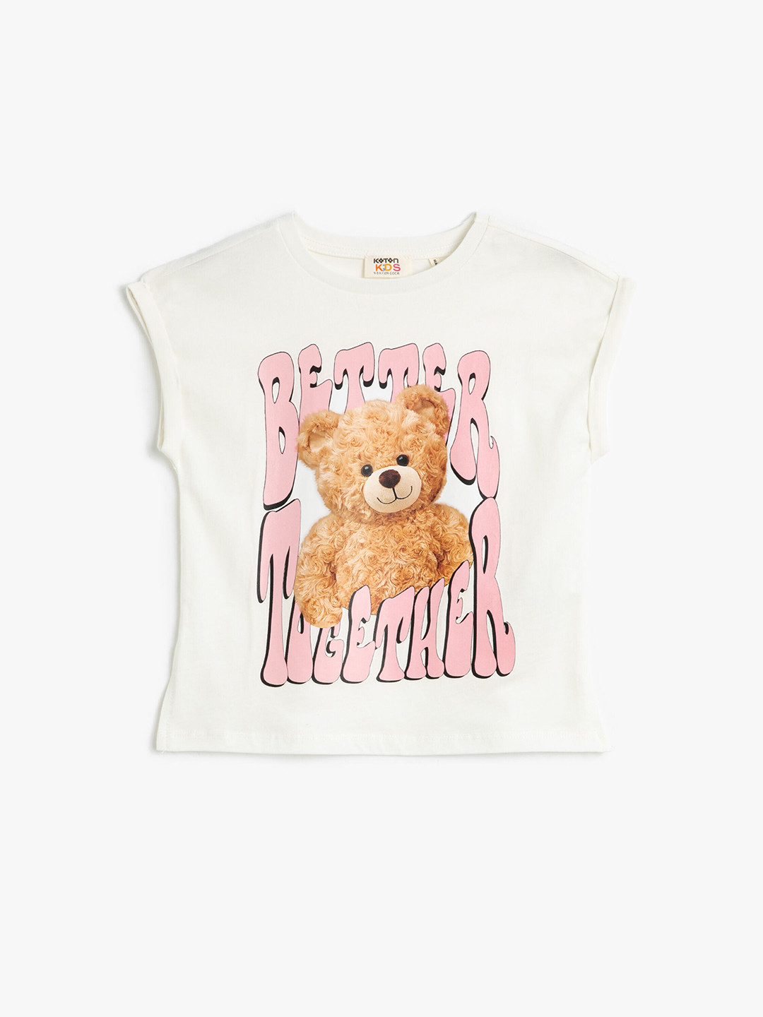 

Koton Girls Graphic Printed Cotton Extended Sleeves T-shirt, Beige