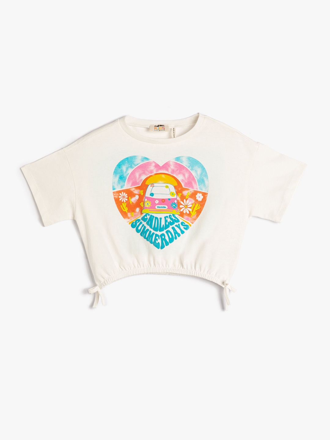 

Koton Girls Graphic Printed Pure Cotton Blouson Top, White