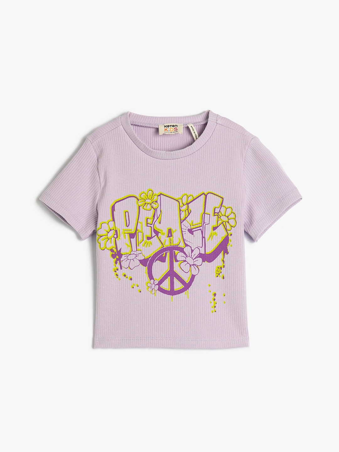 

Koton Girls Typography Printed Round Neck T-shirt, Purple