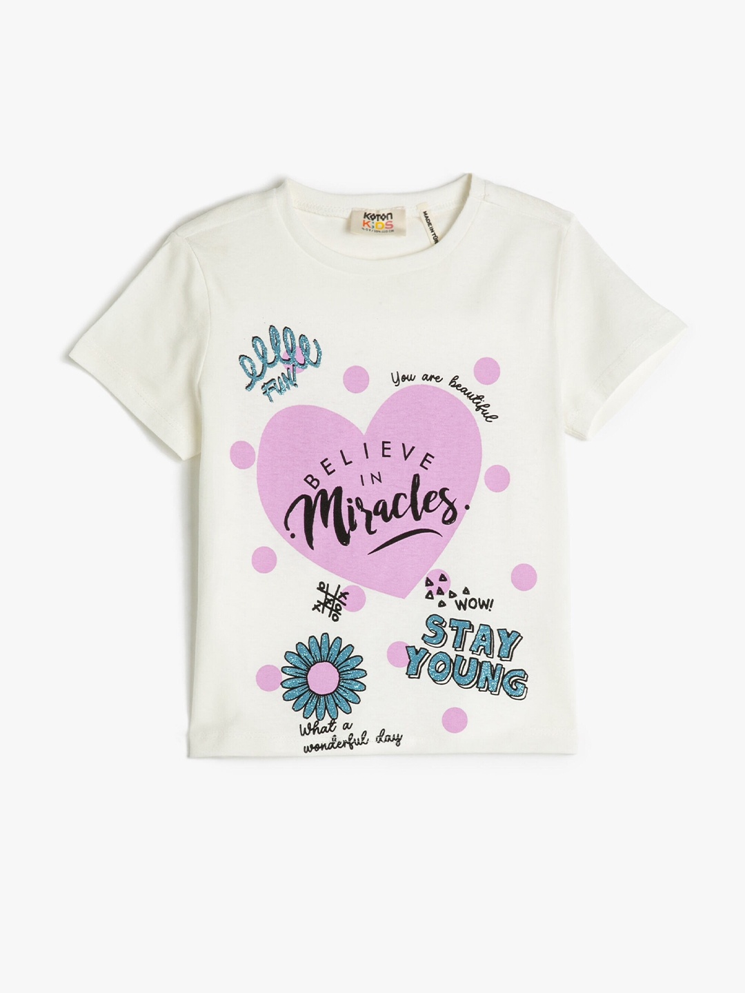 

Koton Girls Graphic Printed Pure Cotton T-shirt, White