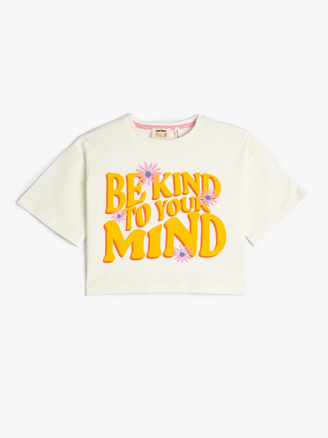 

Koton Girls Typography Printed Pure Cotton T-shirt, Beige