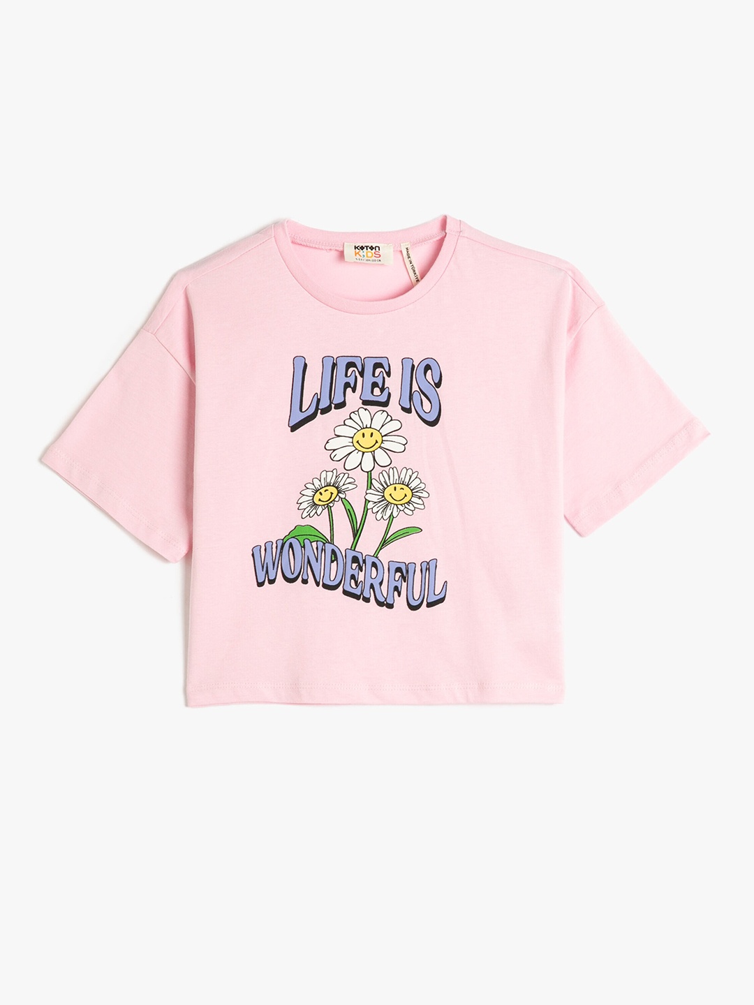 

Koton Girls Graphic Printed Loose Fit Pure Cotton T-shirt, Pink