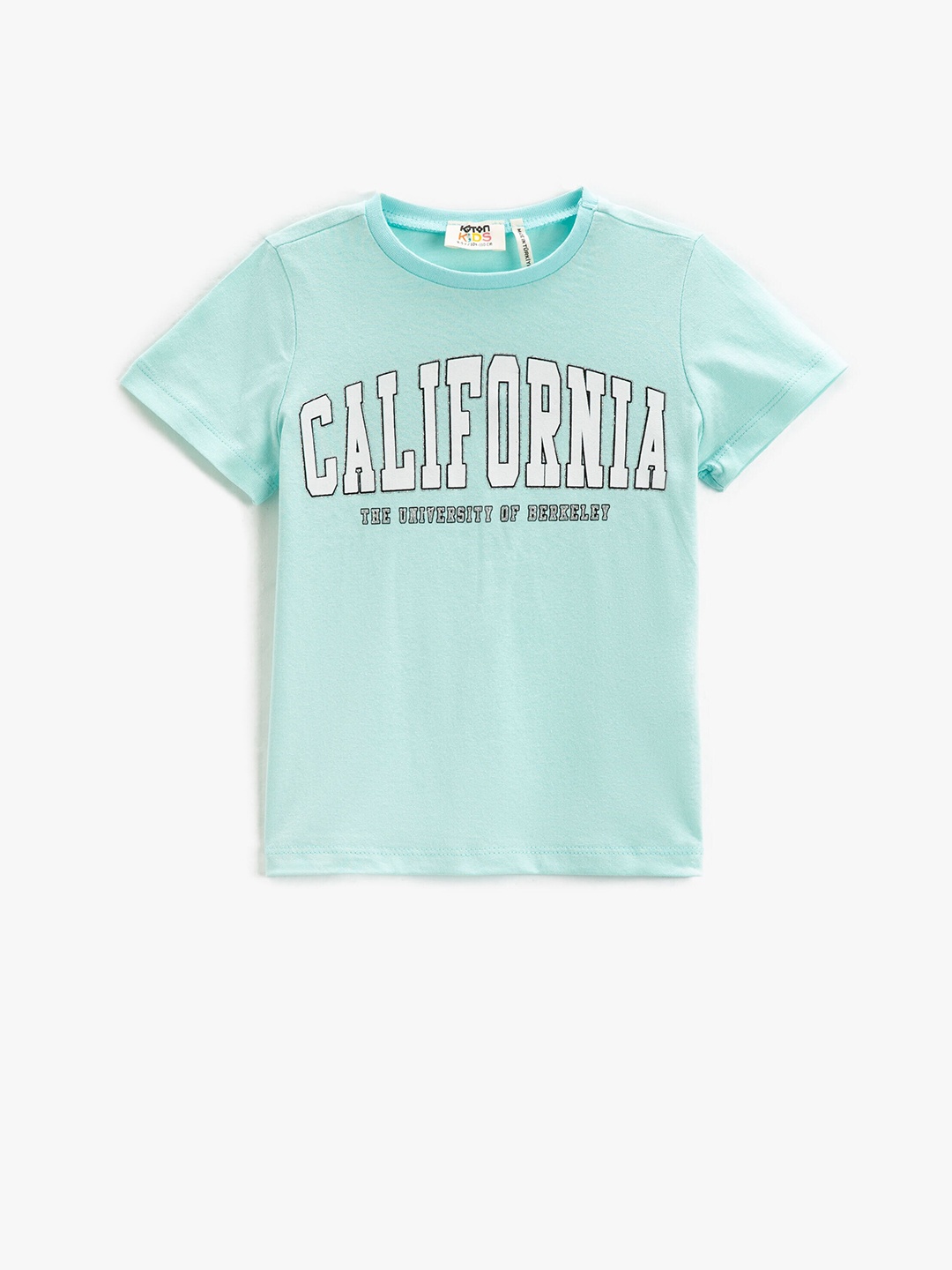 

Koton Girls Typography Printed Pure Cotton T-shirt, Turquoise blue