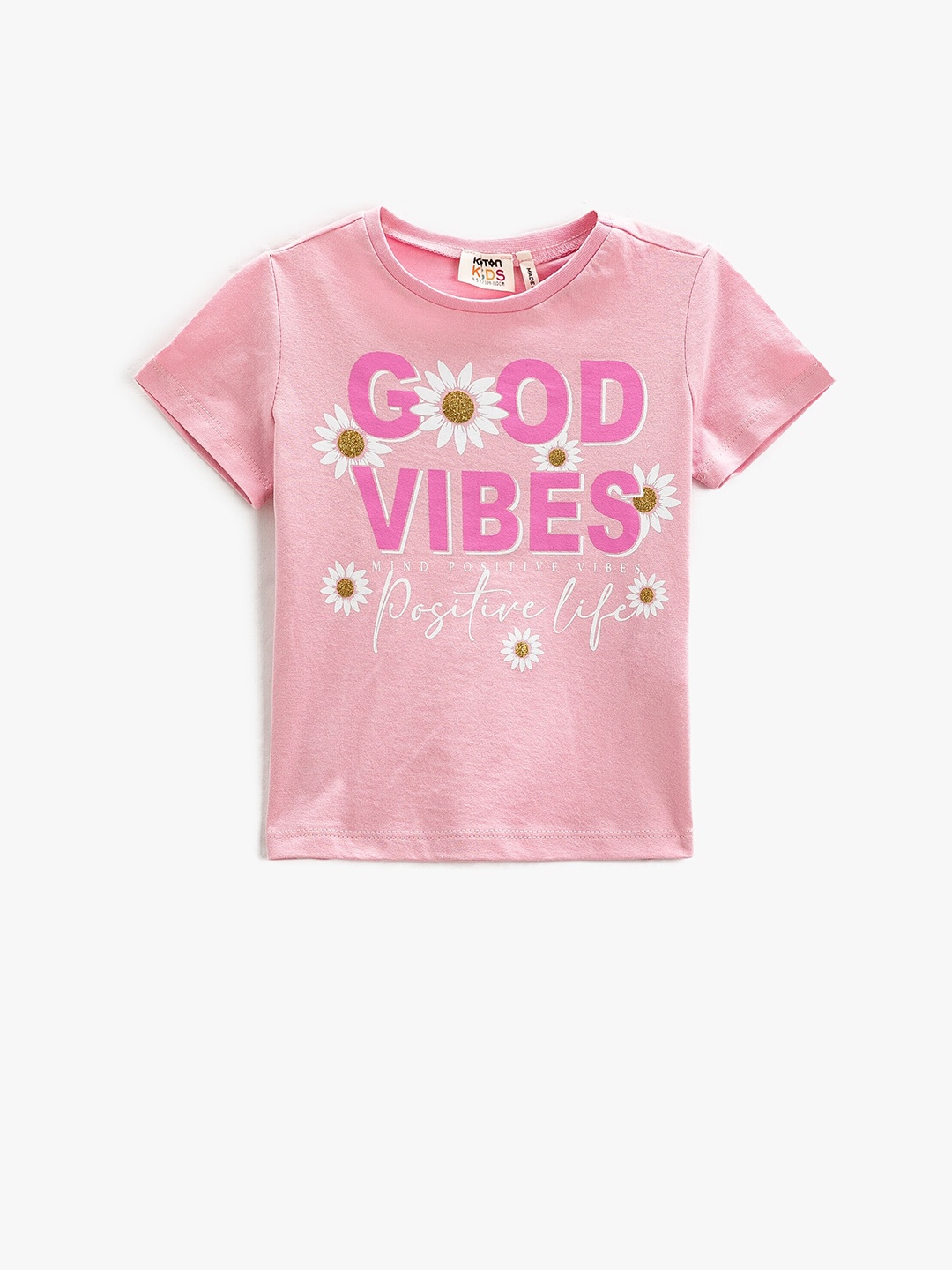 

Koton Girls Typography Printed Pure Cotton T-shirt, Pink