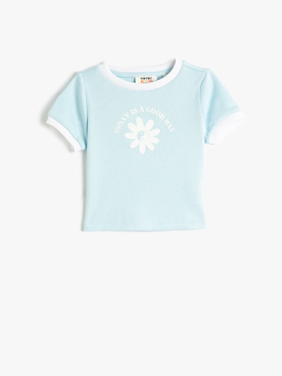 

Koton Girls Floral Printed Round Neck T-shirt, Blue