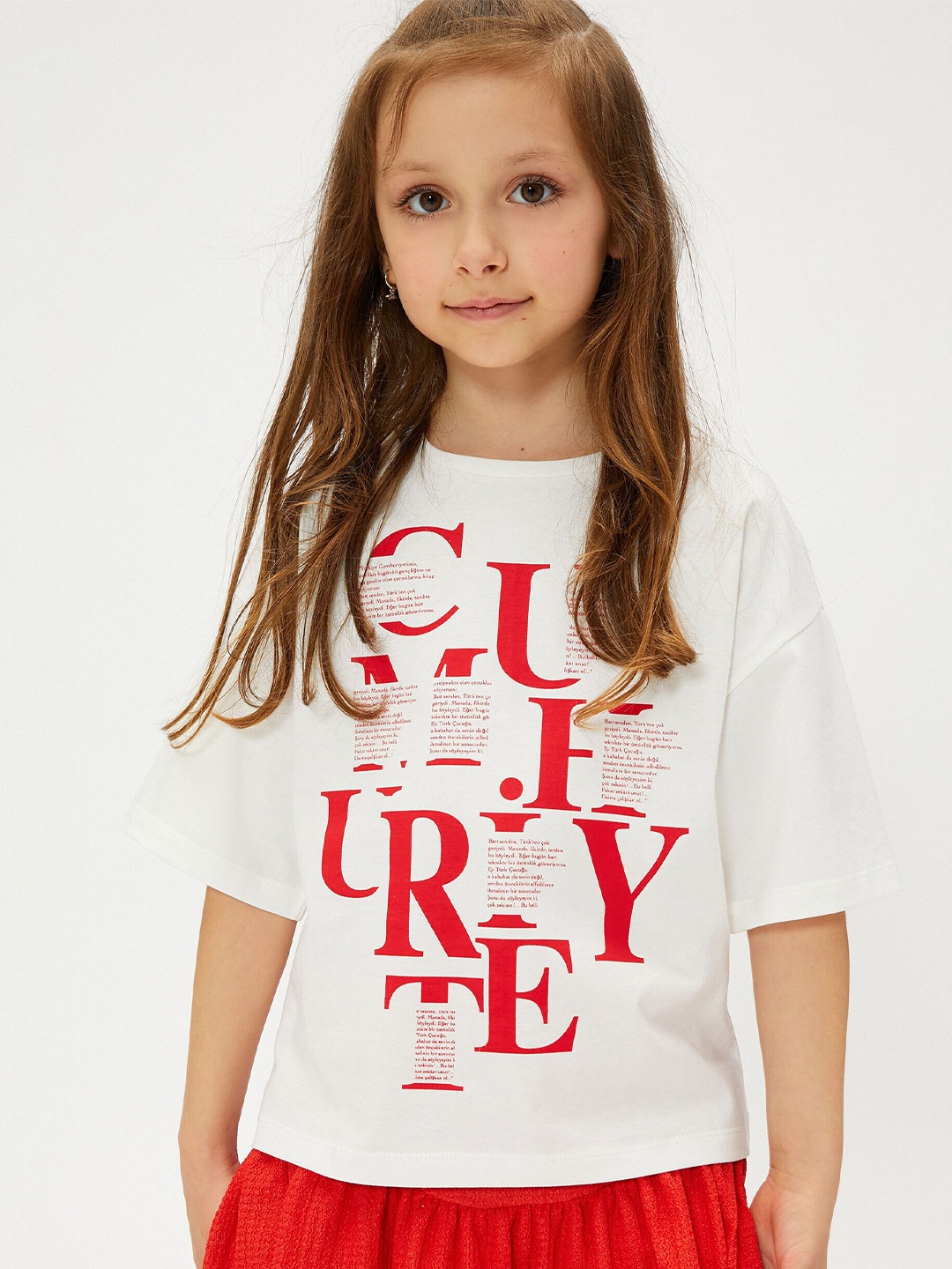

Koton Girls Typography Printed Pure Cotton Casual T-shirt, White