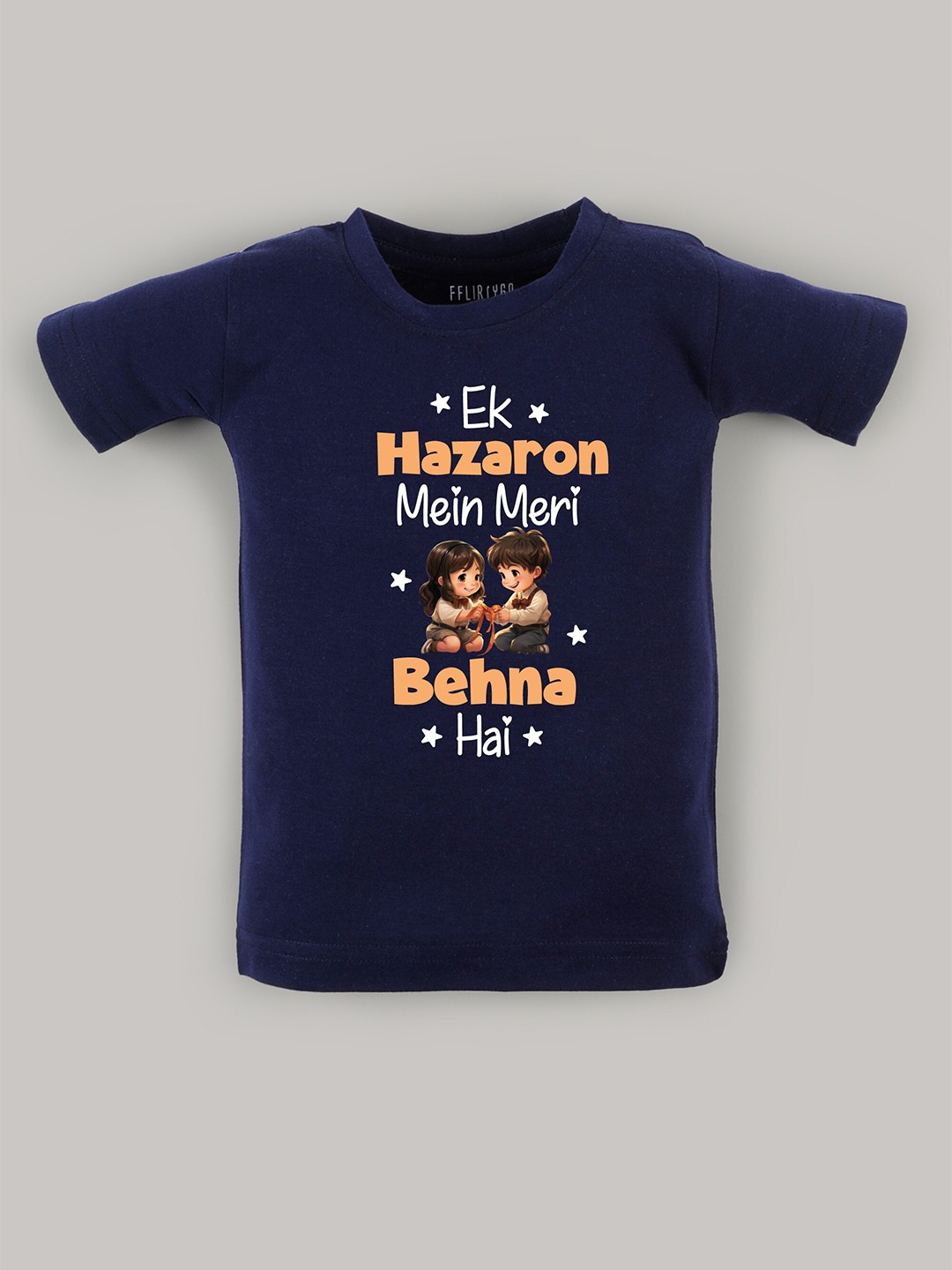 

FFLIRTYGO Kids Typography Printed Round Neck Cotton T-shirt, Navy blue