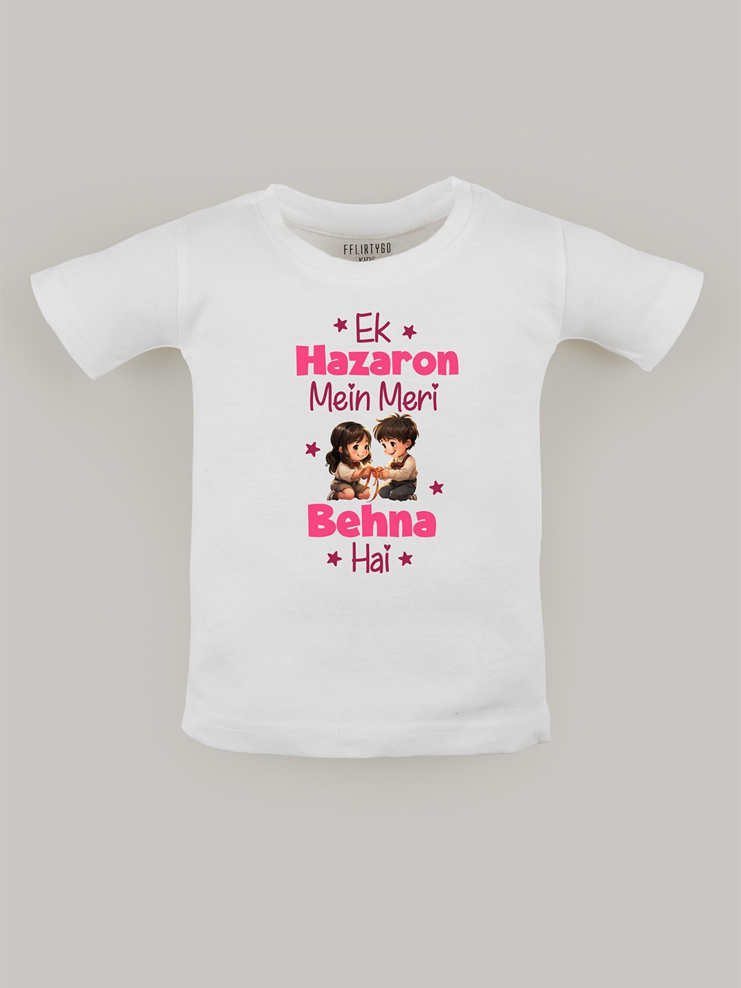 

FFLIRTYGO Kids Typography Printed Round Neck Cotton T-shirt, White