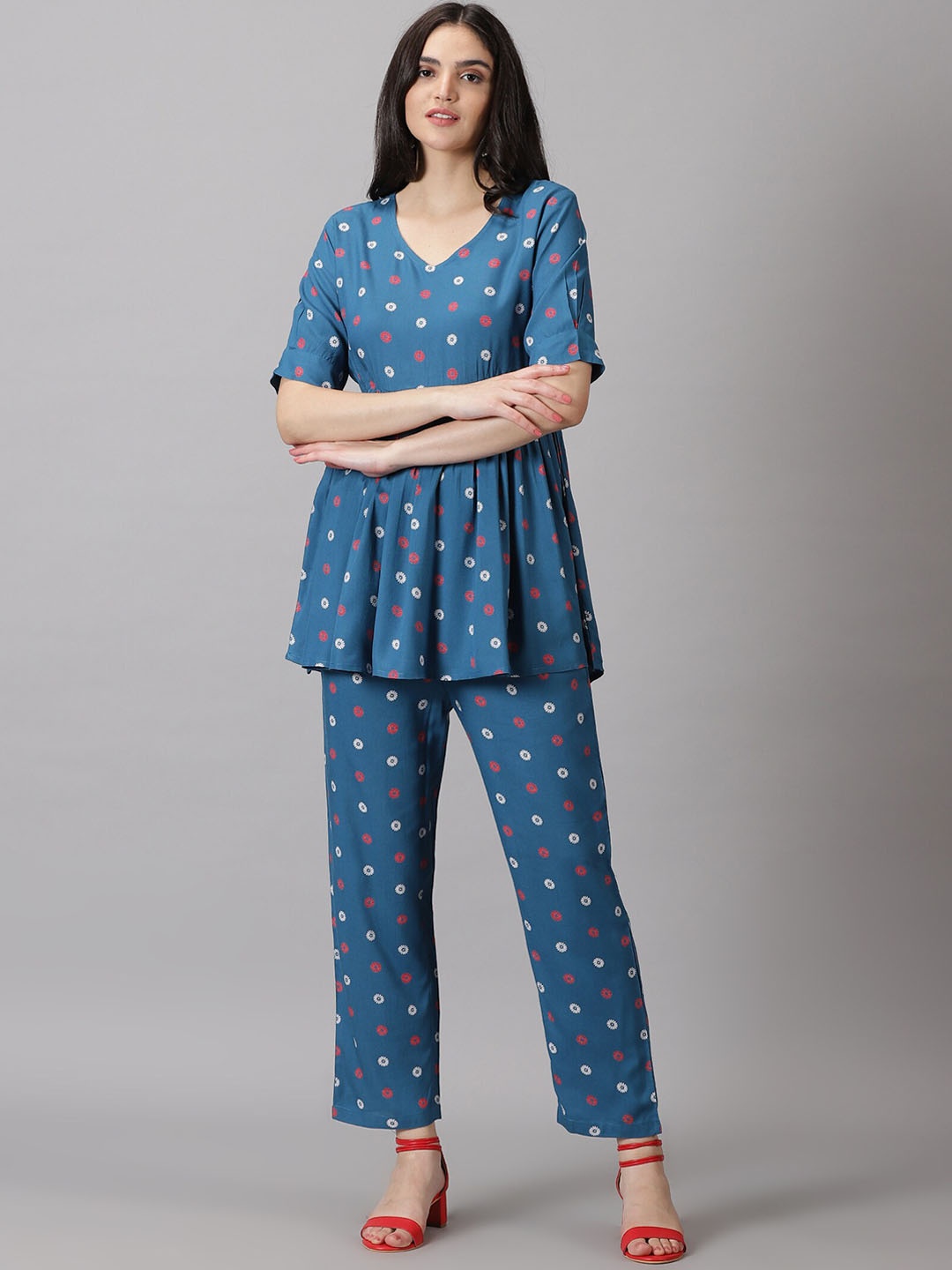 

PURSHOTTAM WALA Floral Printed Tunic With Trousers, Blue
