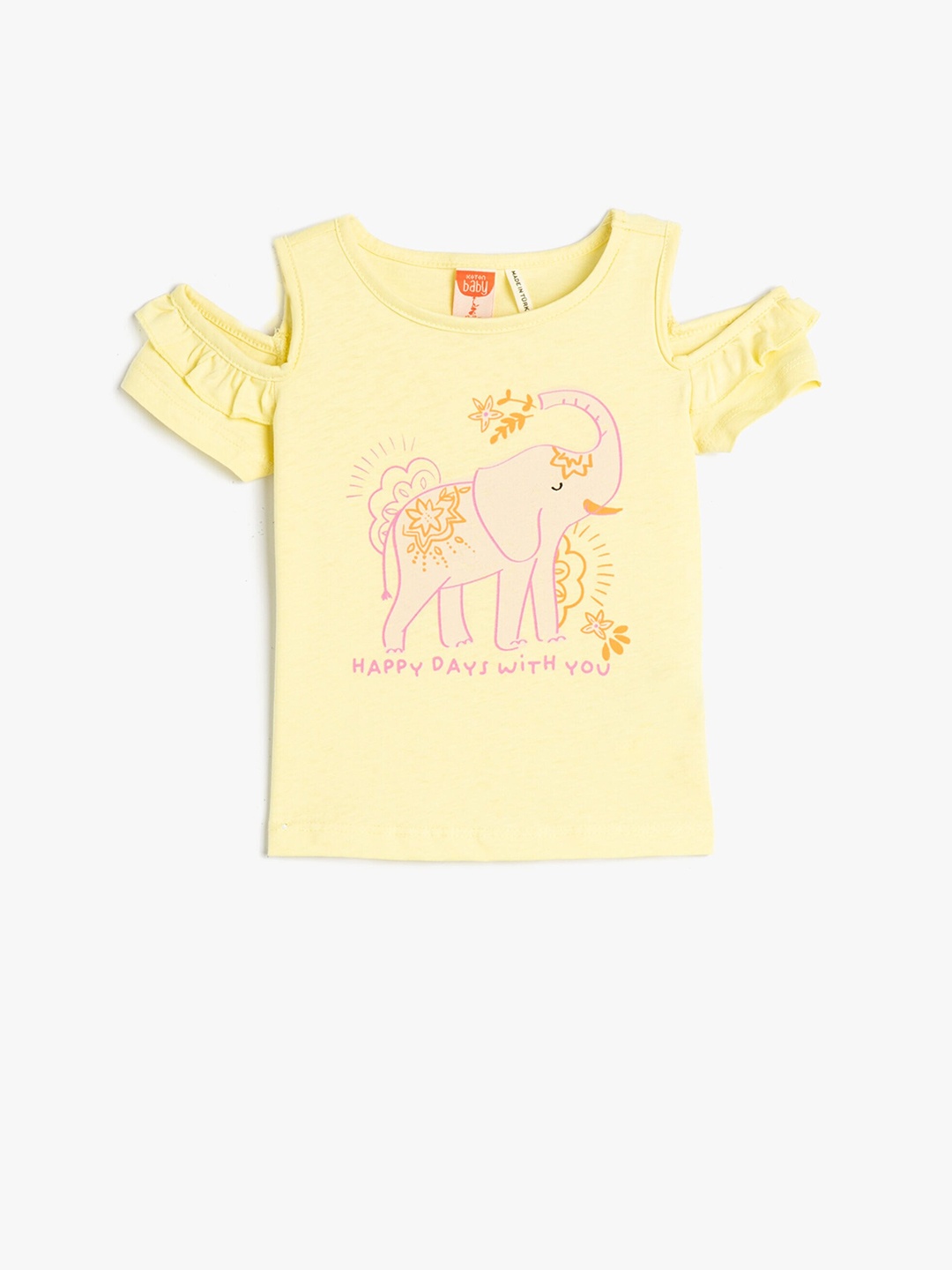 

Koton Girls Graphic Printed Pure Cotton Top, Yellow