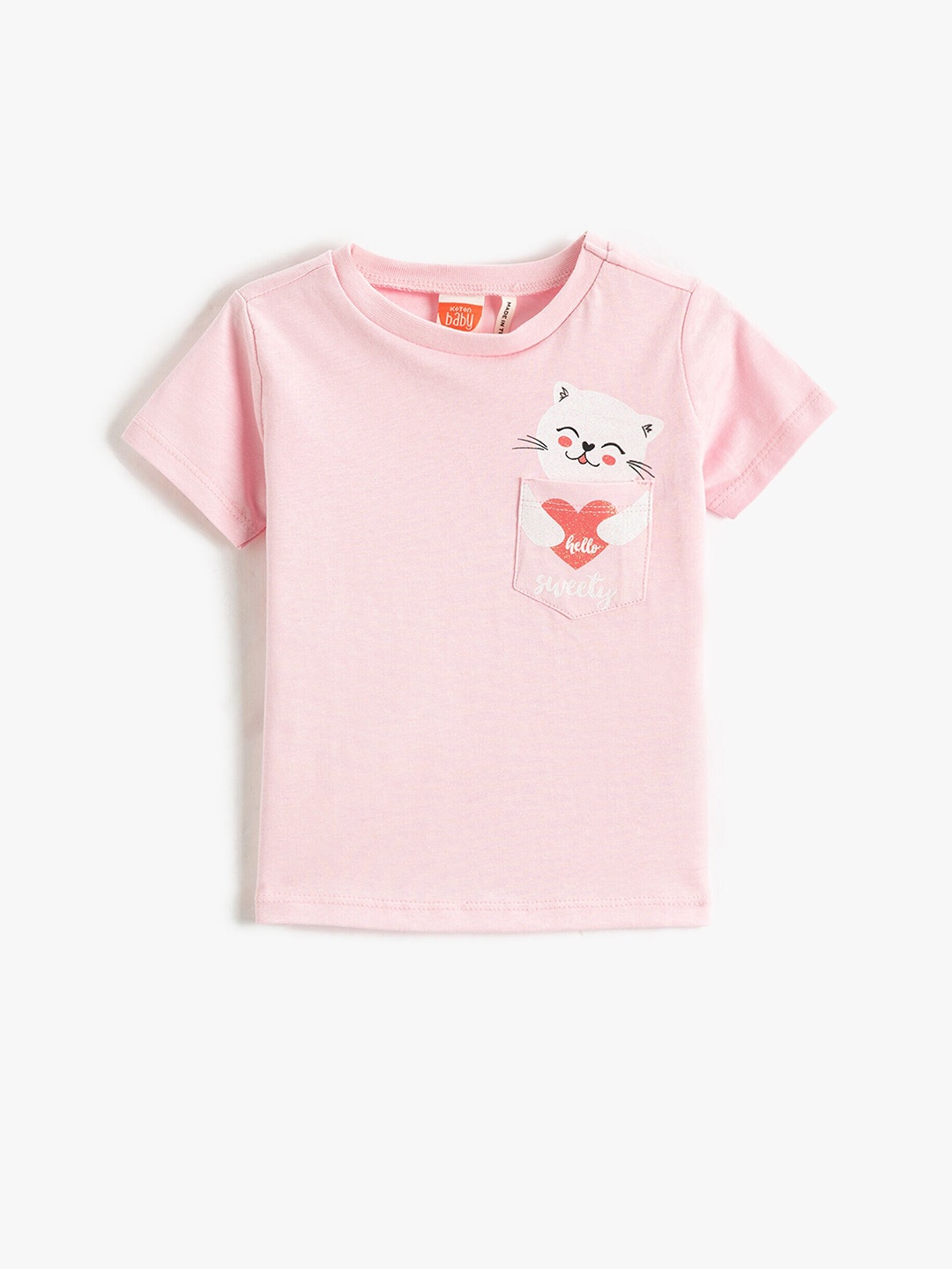 

Koton Girls Graphic Printed Pure Cotton T-shirt, Pink
