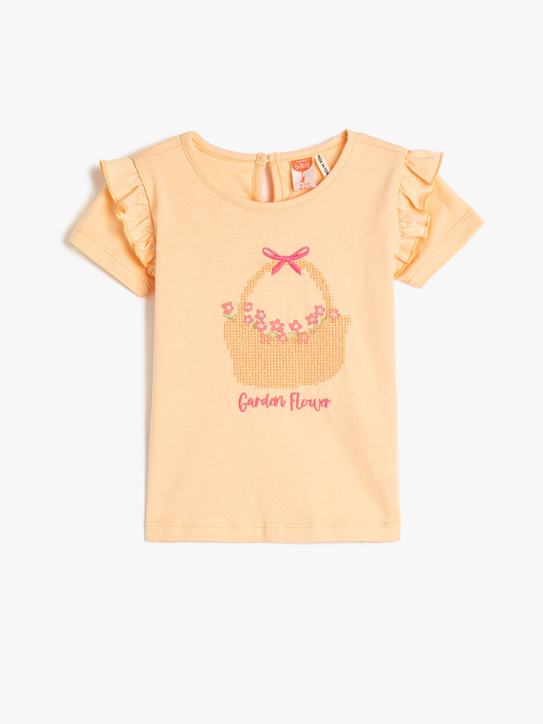 

Koton Girls Floral Embroidered Round Neck Cotton Regular T-shirt, Orange