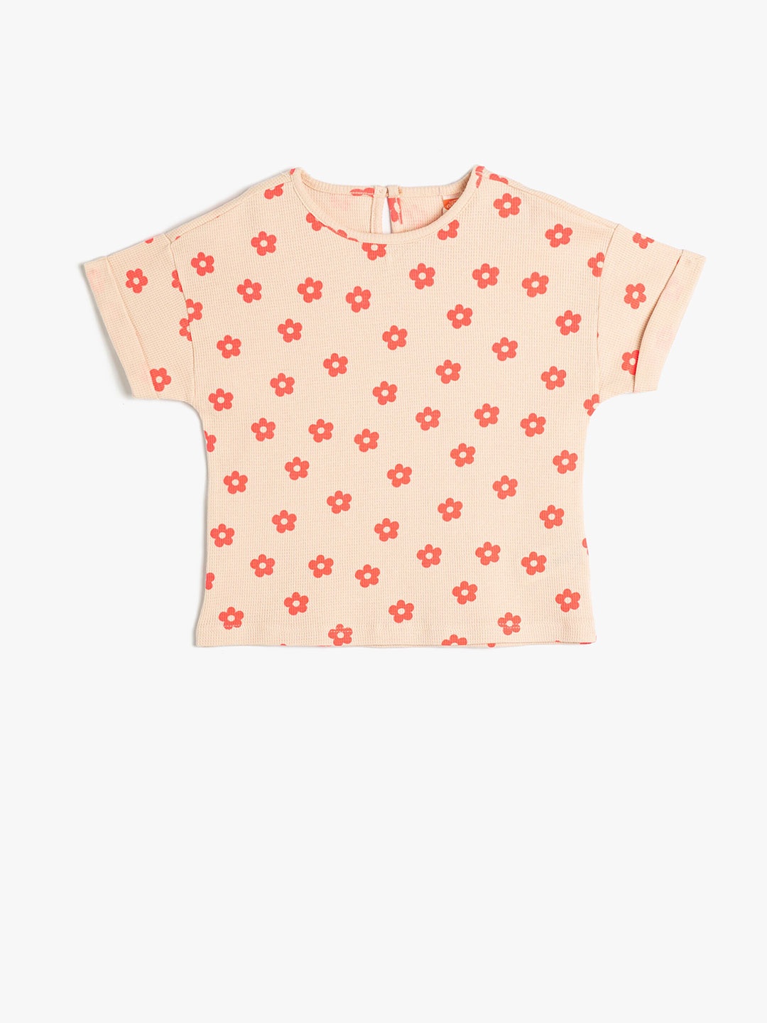 

Koton Girls Floral Printed Roll-Up Cotton Regular T-shirt, Pink