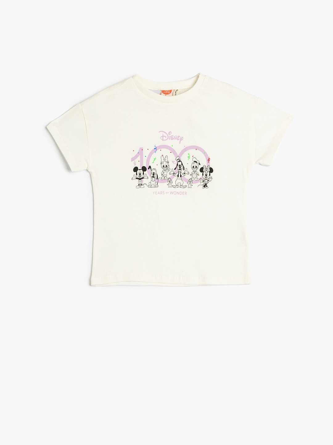 

Koton Infants Girls Typography Printed Pure Cotton Casual T-shirt, Beige