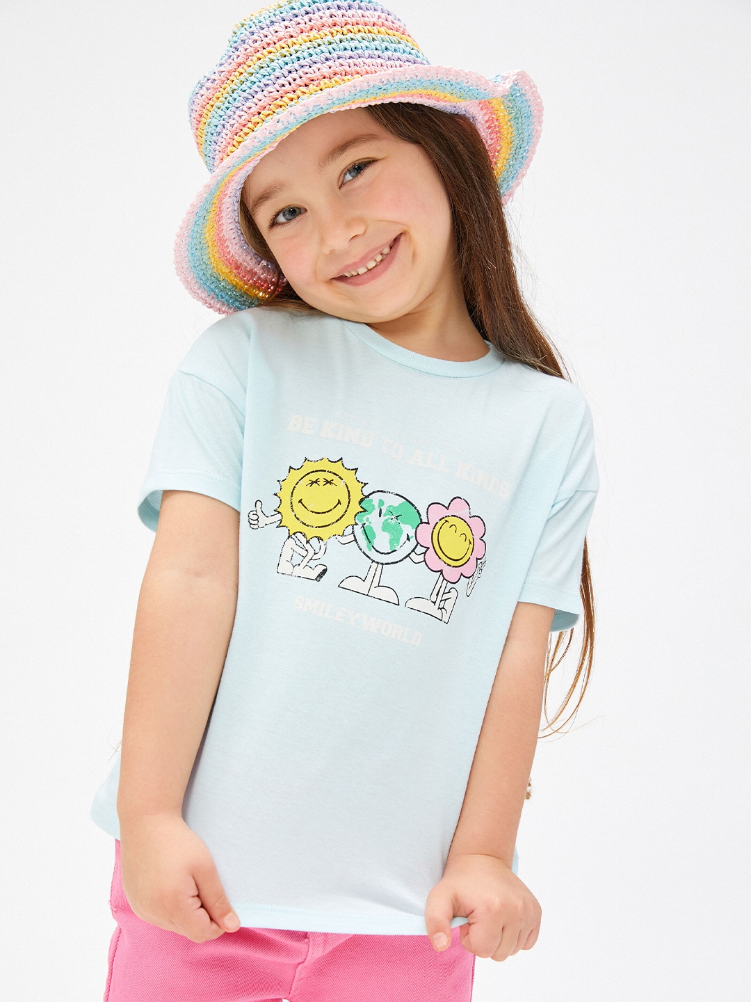 

Koton Girls Graphic Printed Pure Cotton T-shirt, Blue