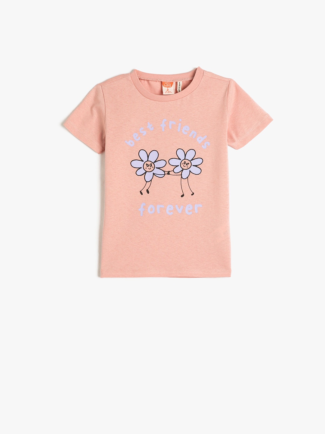 

Koton Infants Girls Typography Printed Pure Cotton T-shirt, Peach