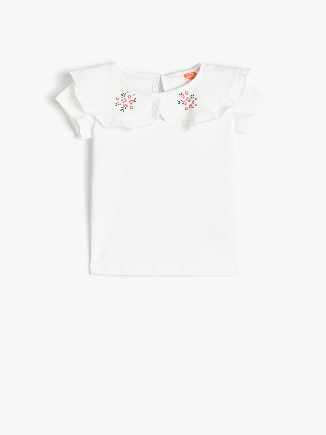 

Koton Girls Floral Printed Peter Pan Collar Cotton Regular T-shirt, Beige