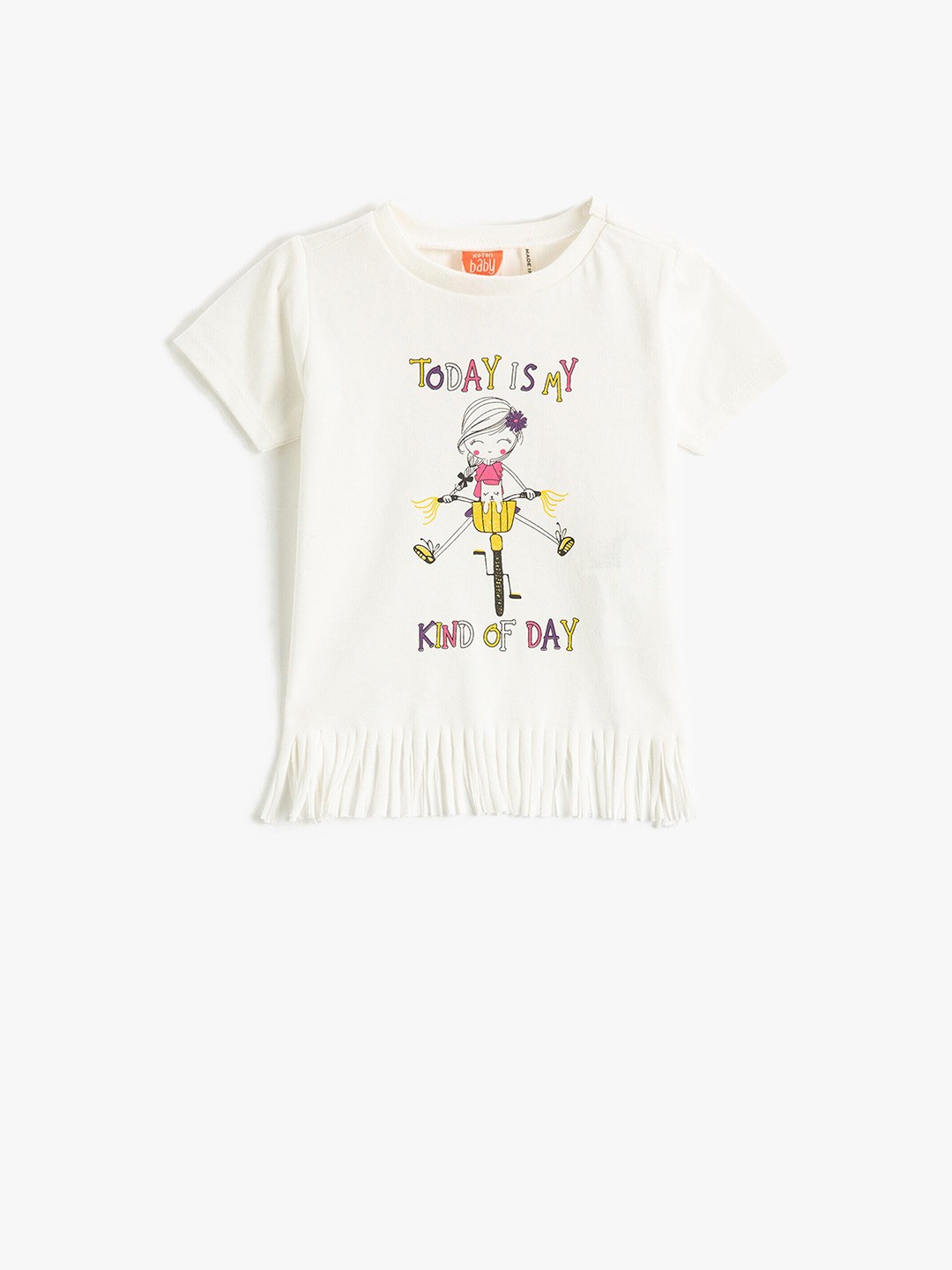 

Koton Girls Graphic Printed Pure Cotton Casual T-shirt, Off white