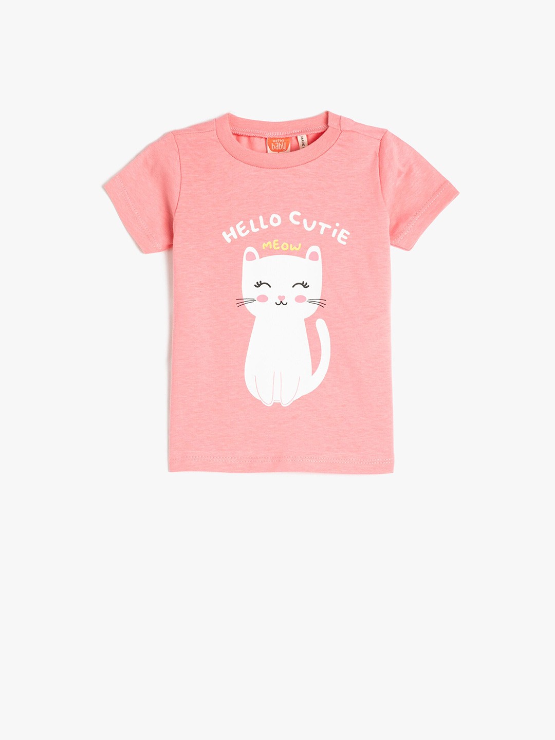 

Koton Girls Graphic Printed Pure Cotton Casual T-shirt, Peach