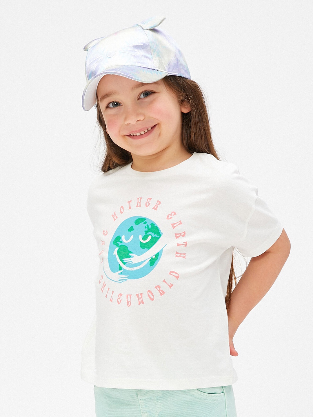 

Koton Infants Girls Graphic Printed Round Neck Cotton Regular T-shirt, White