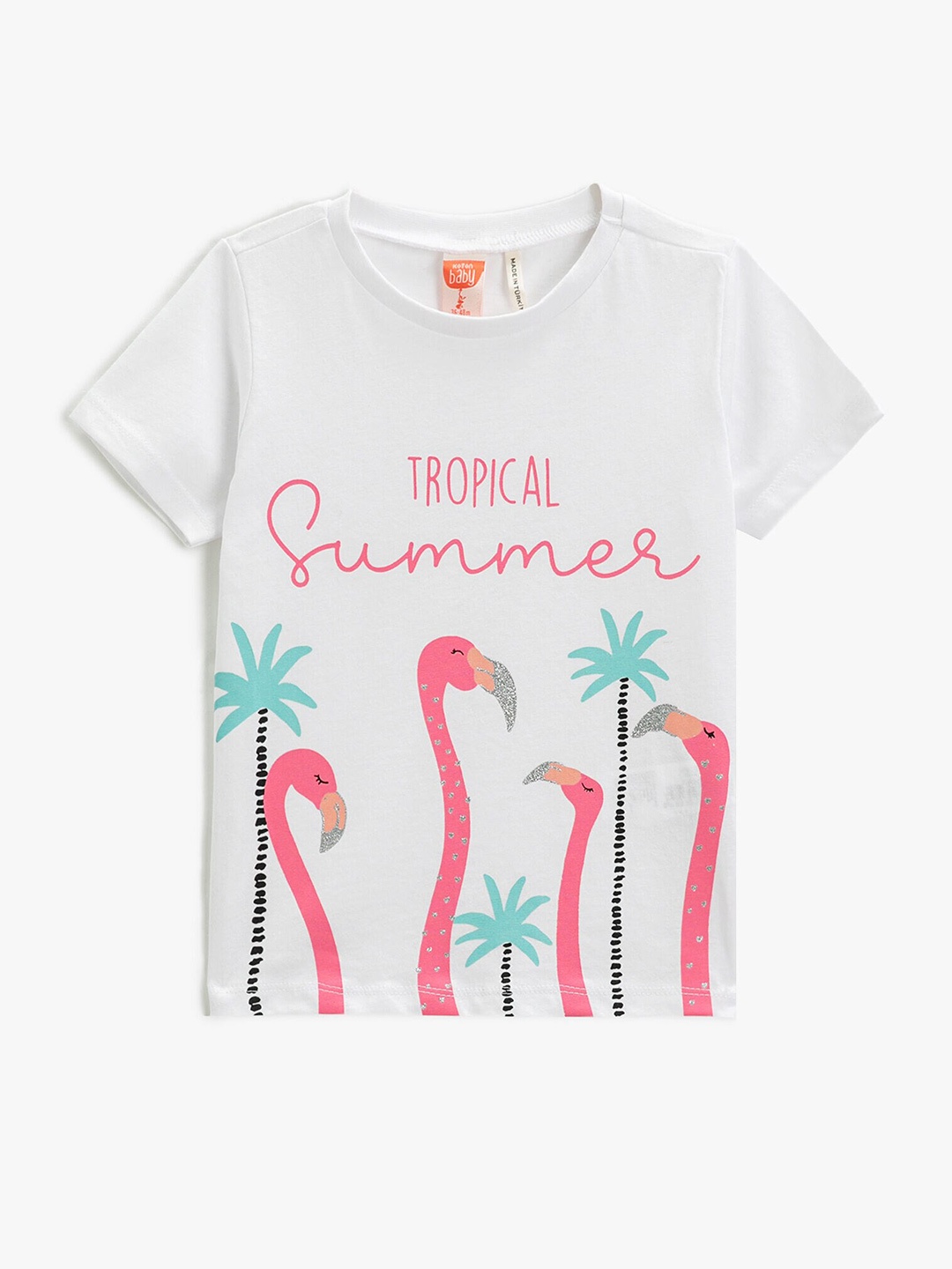 

Koton Girls Graphic Printed Pure Cotton Casual T-shirt, White