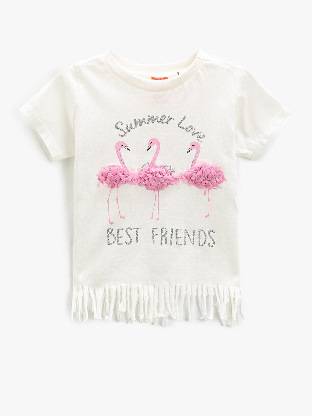 

Koton Girls Embellished Round Neck Fringed Cotton Regular T-shirt, Beige