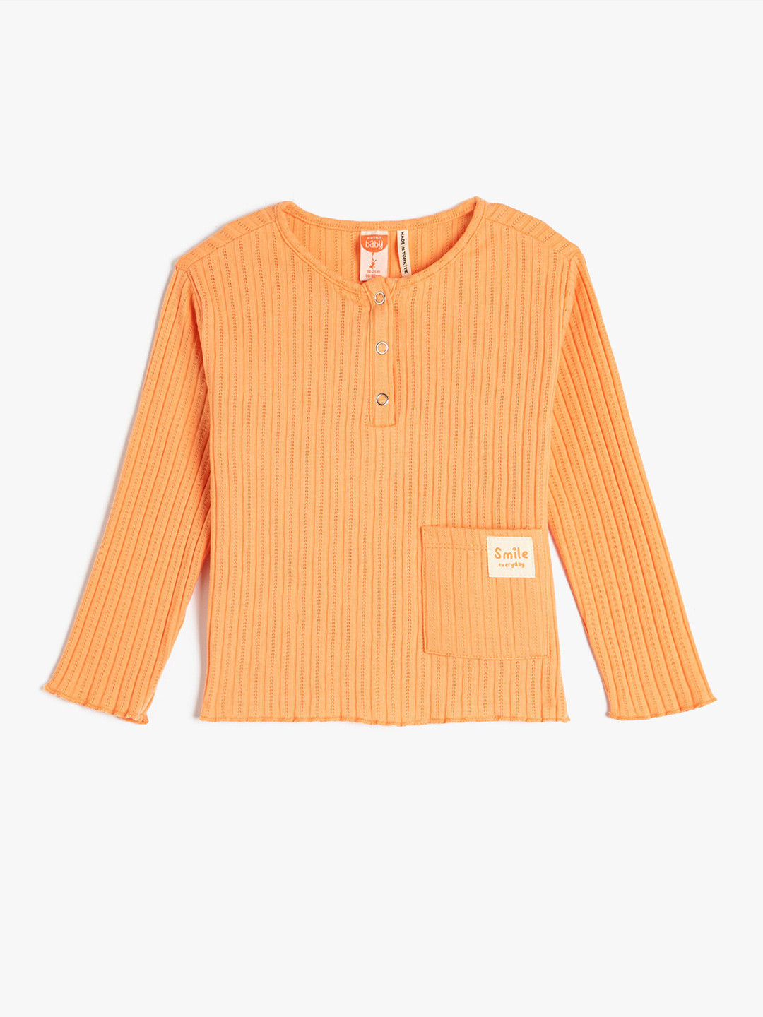 

Koton Girls Striped Henley Neck Pocket Detailing T-shirt, Orange