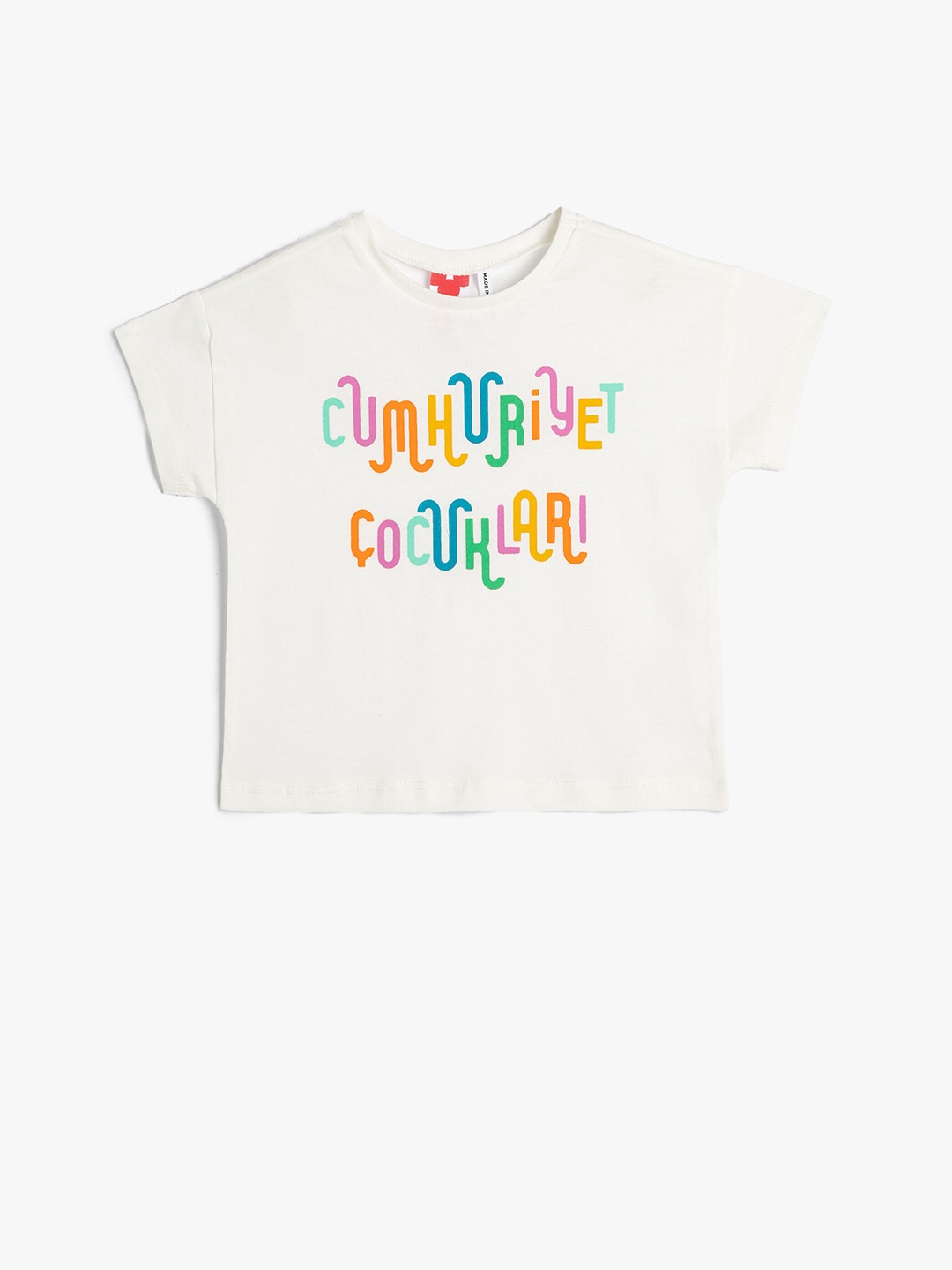 

Koton Girls Typography Printed Pure Cotton T-shirt, Off white