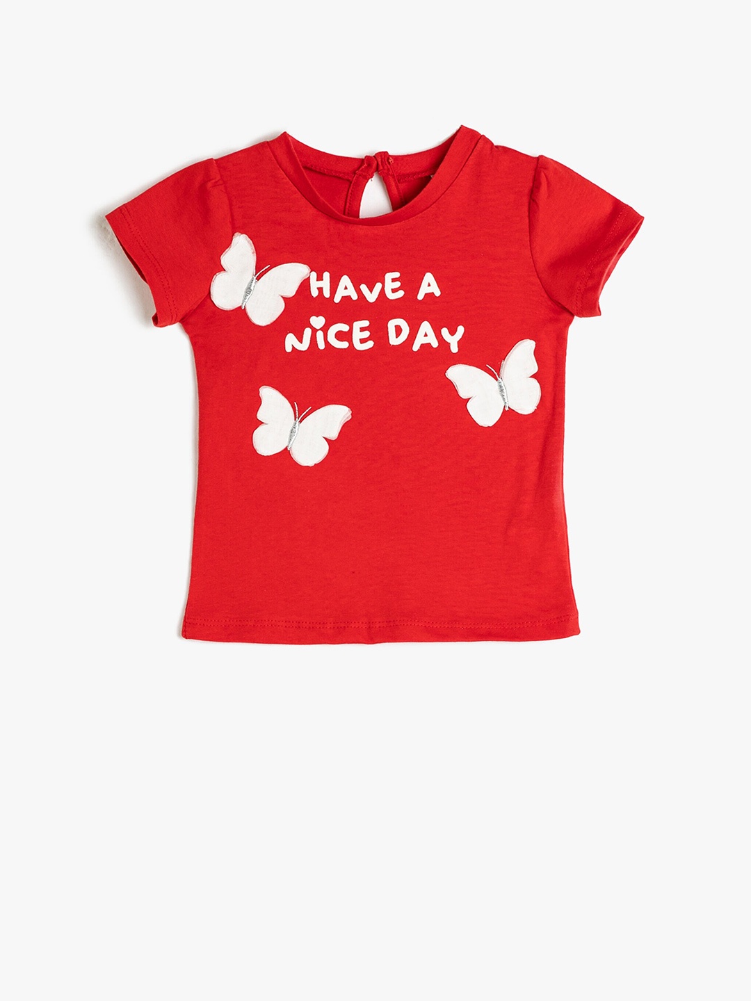 

Koton Girls Typography Printed Pure Cotton T-shirt, Red