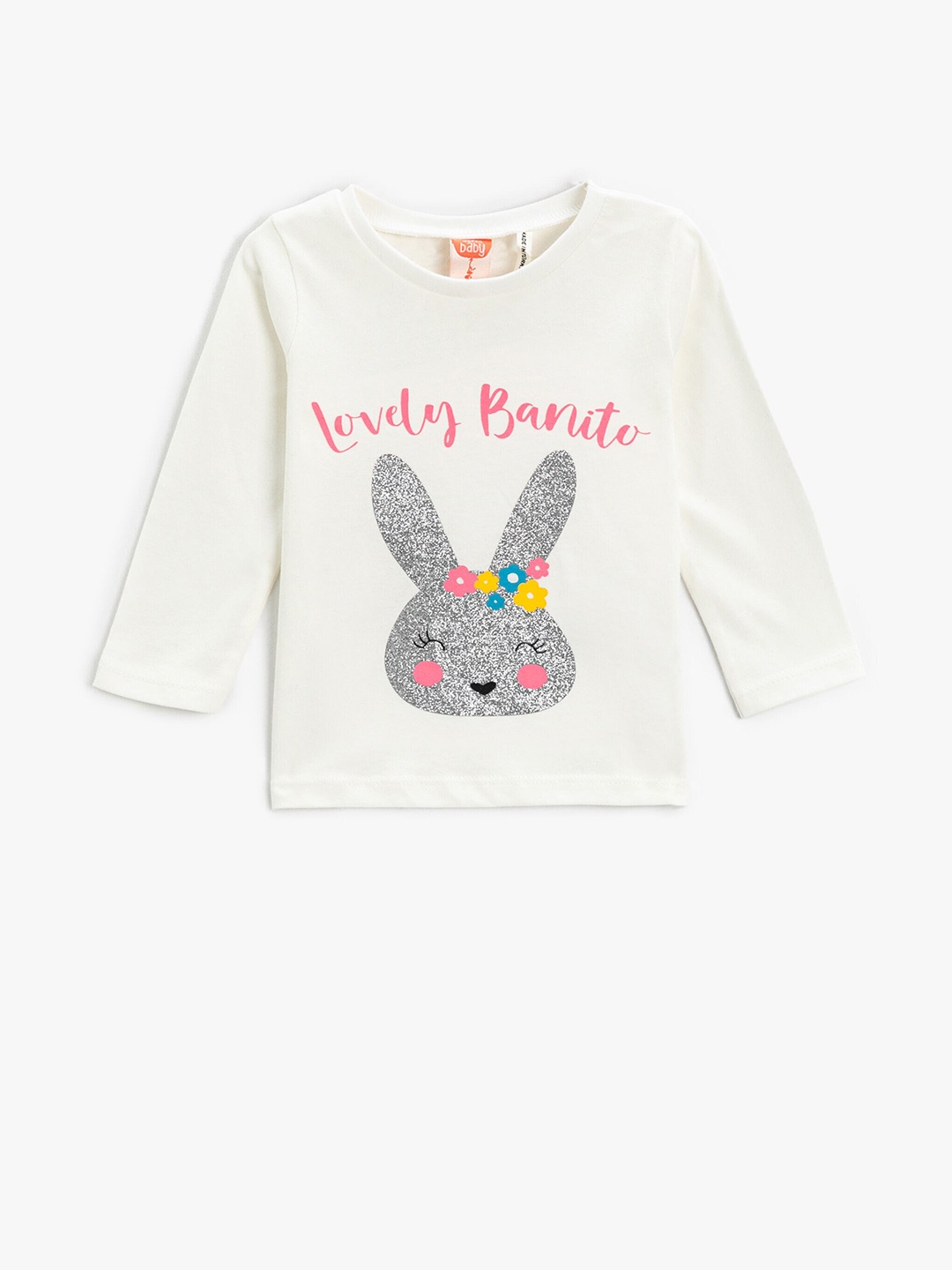 

Koton Girls Graphic Printed Pure Cotton T-shirt, Off white