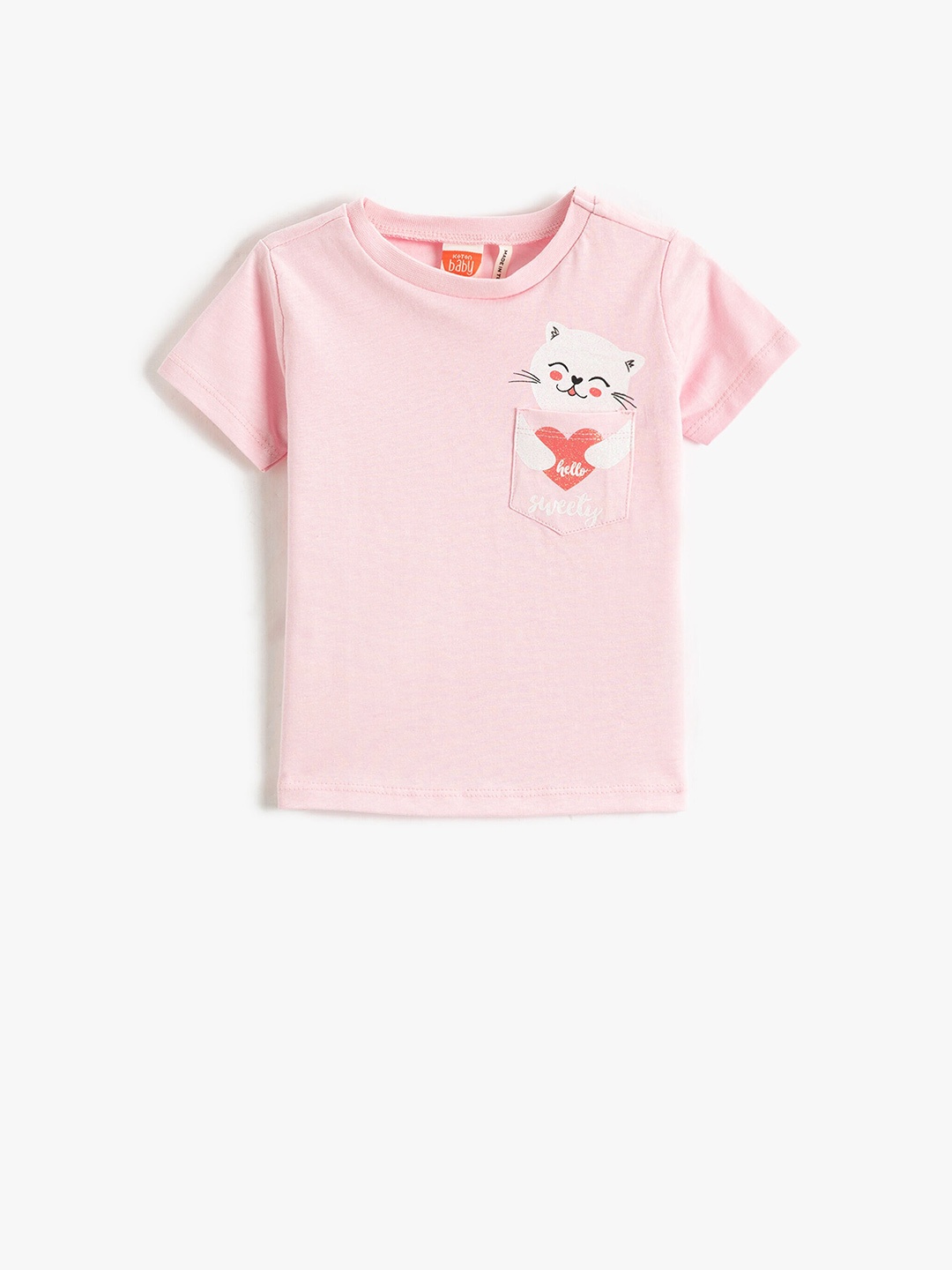 

Koton Girls Graphic Printed Pocket Detailing Pure Cotton T-shirt, Pink