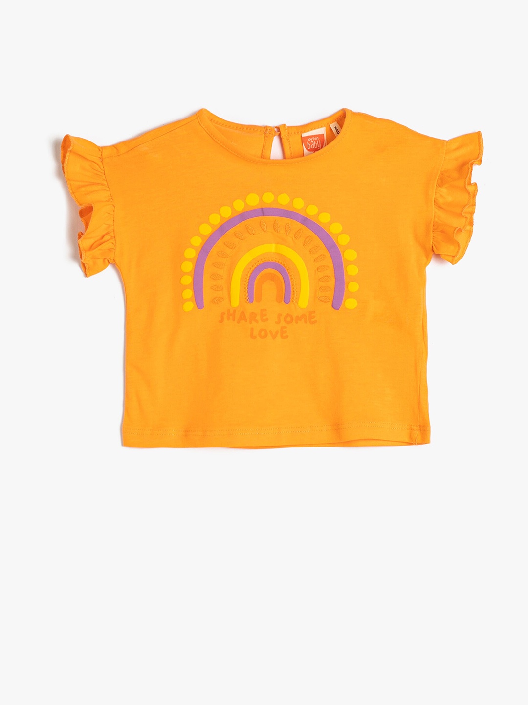 

Koton Girls Geometric Embroidered Flutter Sleeves Pure Cotton Tops, Orange