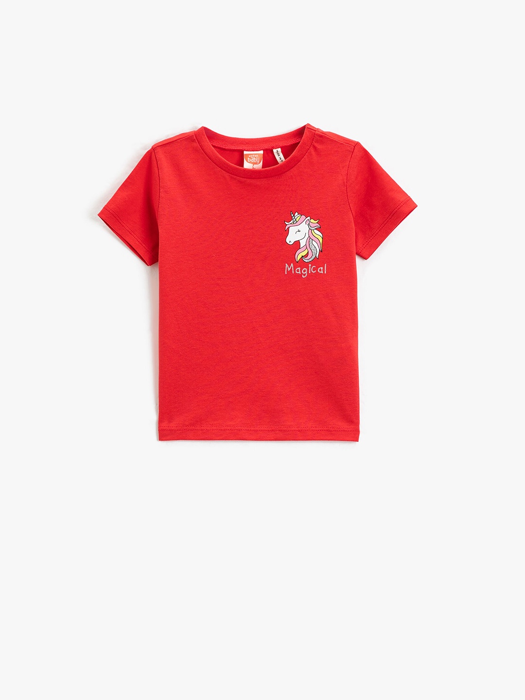 

Koton Girls Round Neck Pure Cotton T-shirt, Red