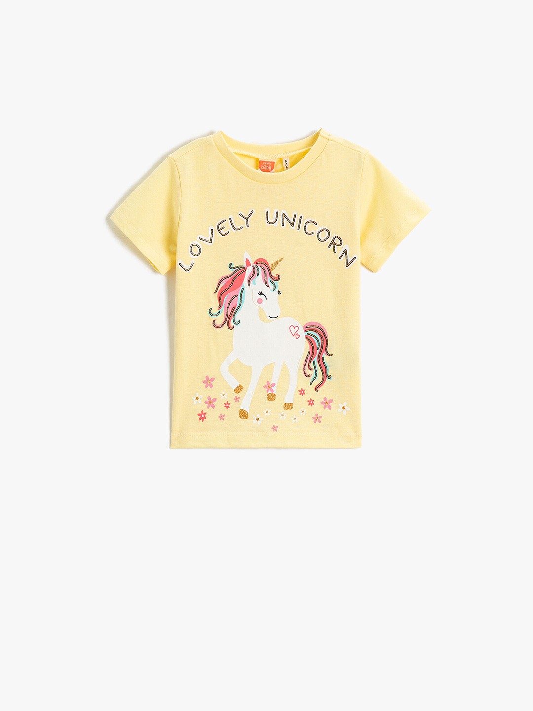

Koton Girls Graphic Printed Pure Cotton T-shirt, Yellow