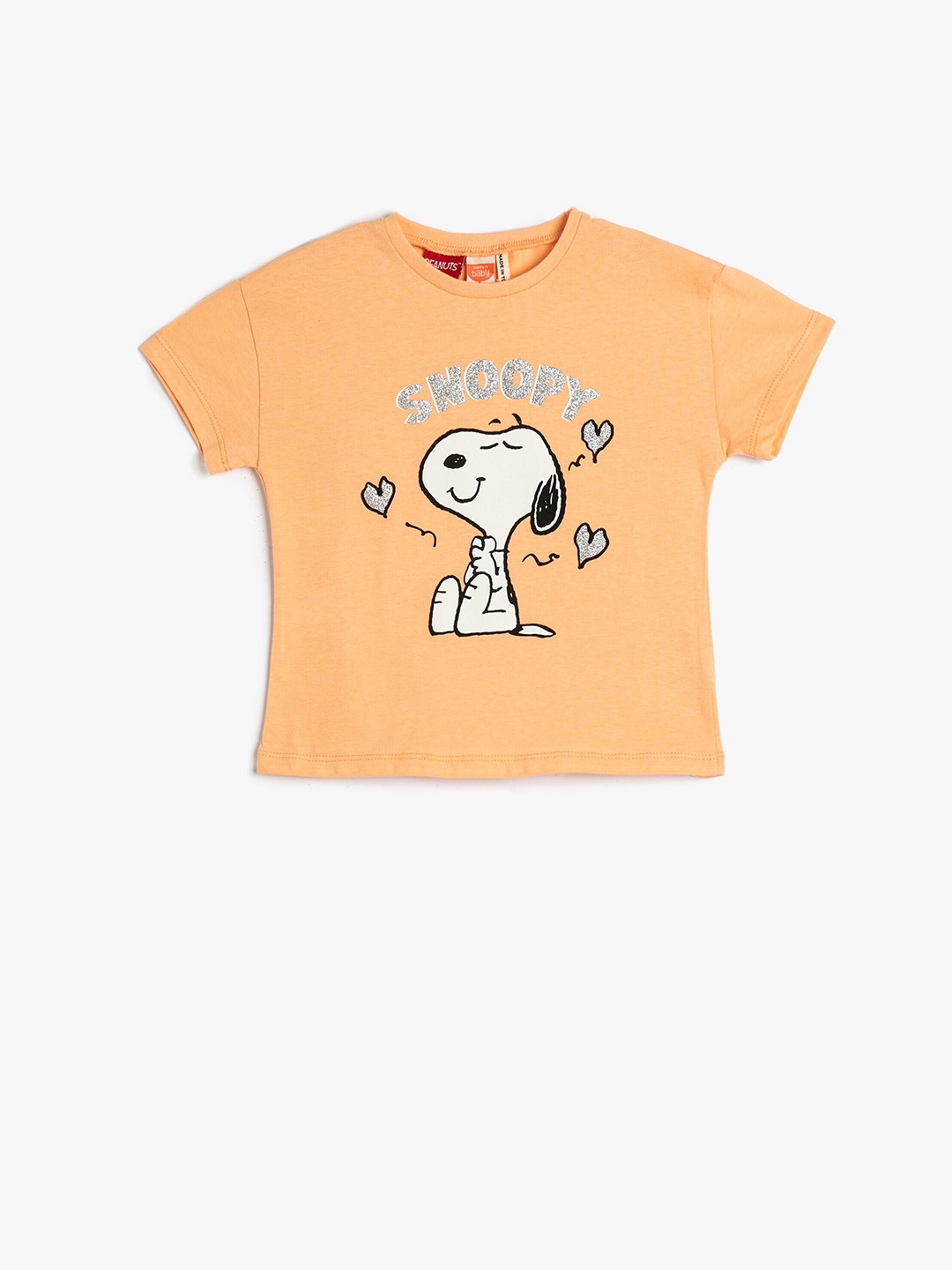 

Koton Girls Snoopy Printed Pure Cotton T-shirt, Orange