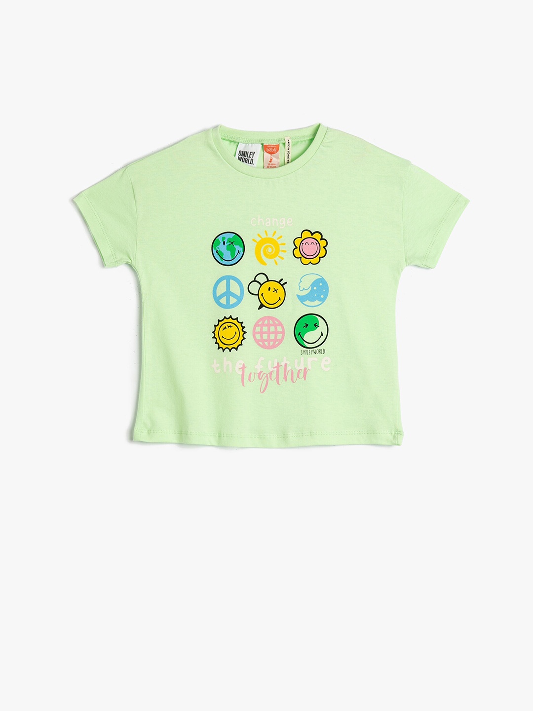 

Koton Girls Graphic Printed Pure Cotton T-shirt, Green