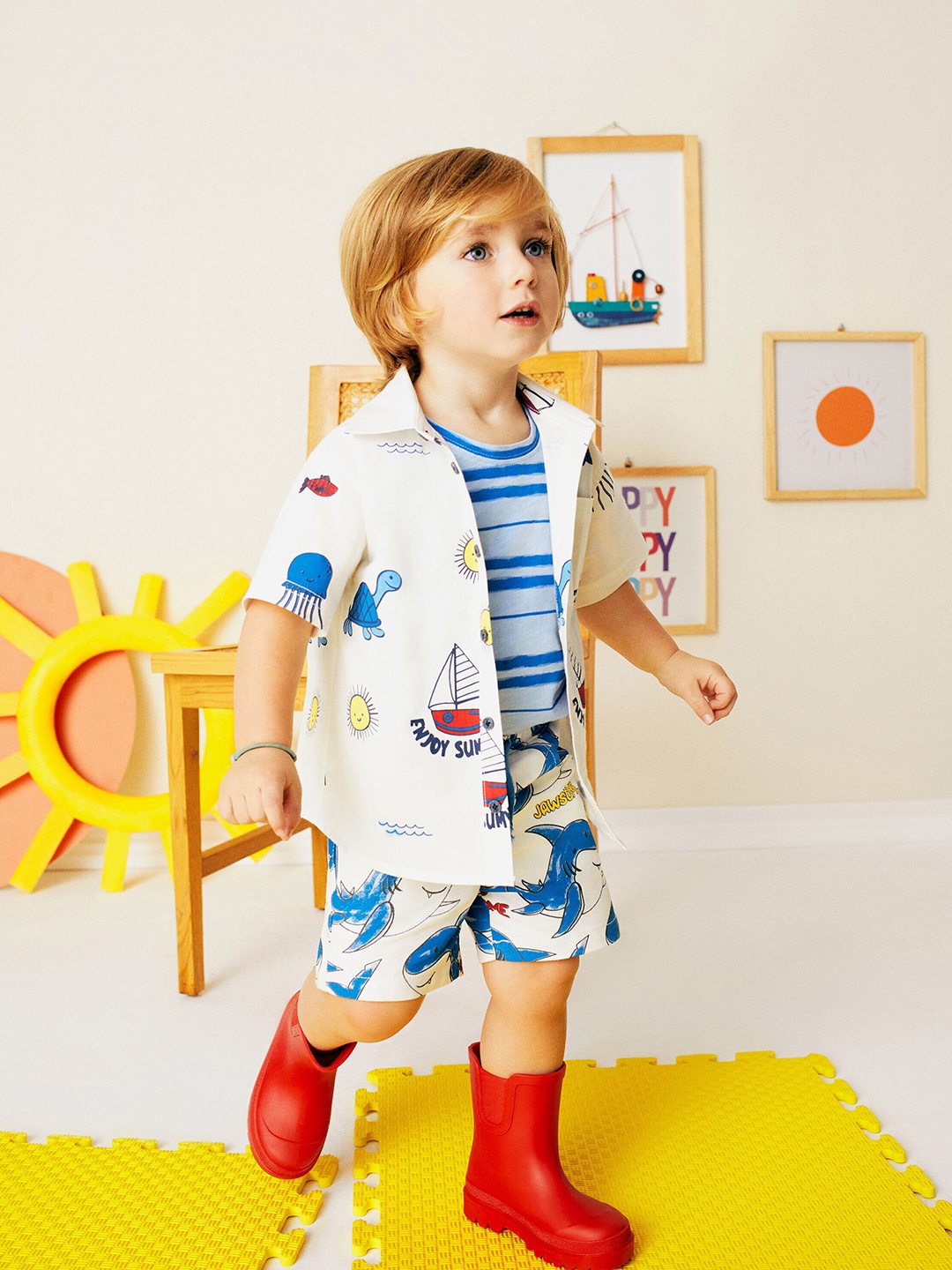 

Koton Boys Striped Sleeves Pure Cotton T-shirt, Blue