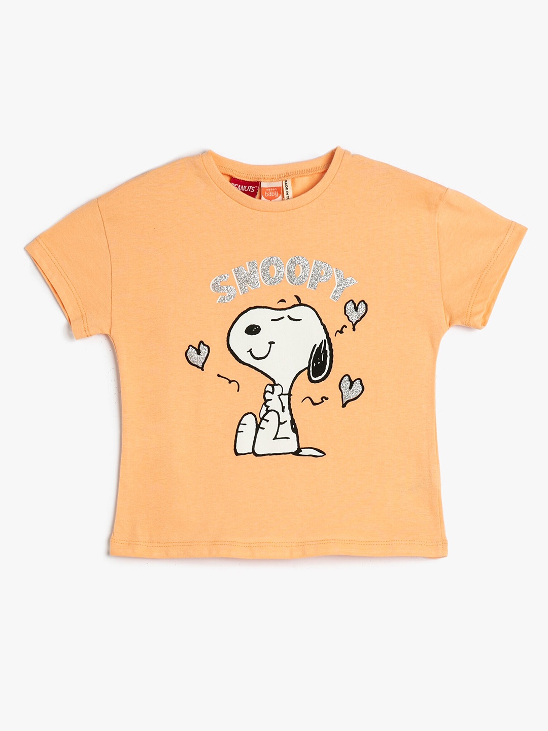 

Koton Girls Snoopy Printed Pure Cotton T-shirt, Orange