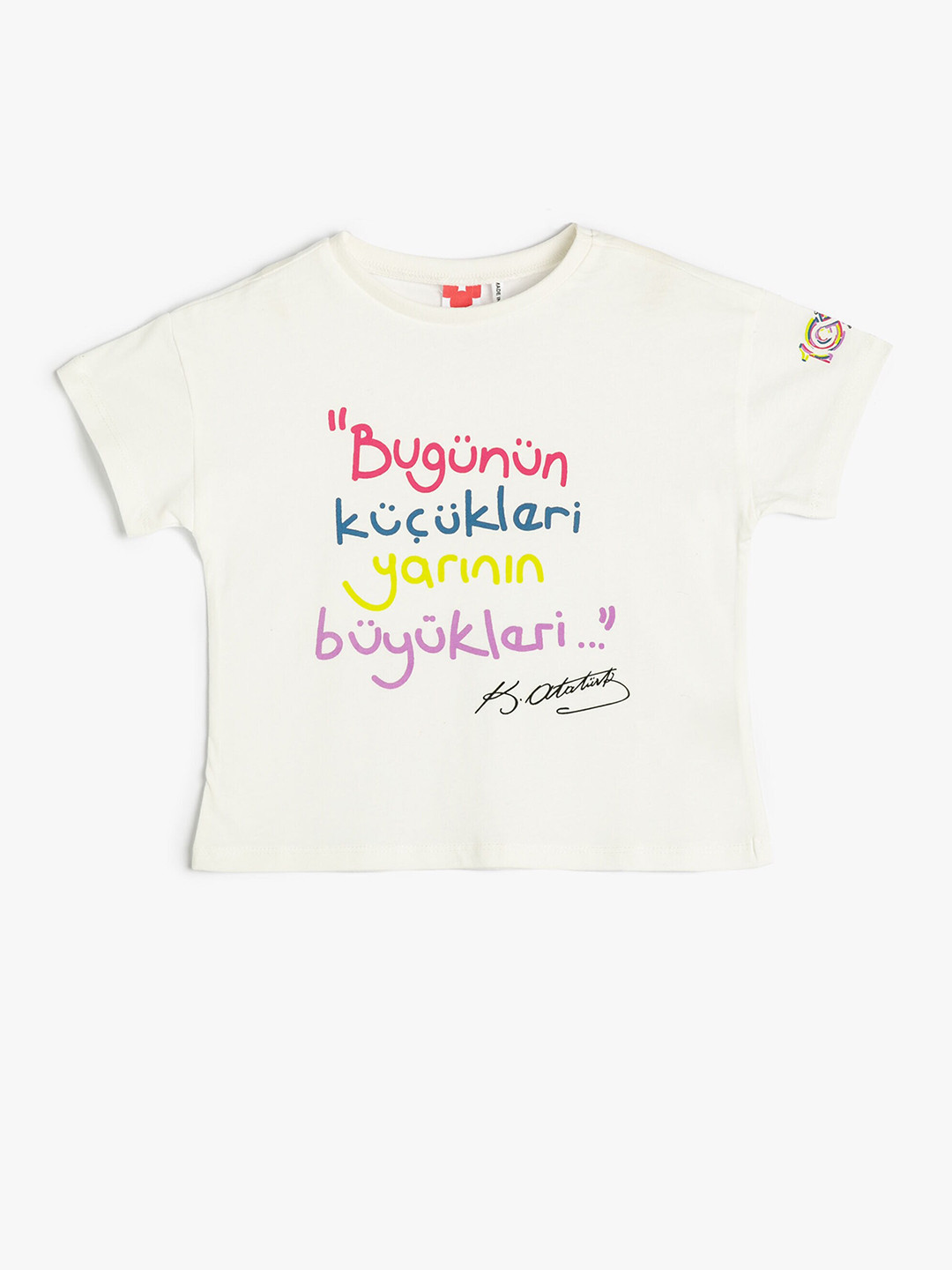

Koton Girls Typography Printed Cap Sleeves Pure Cotton Casual T-shirt, Beige