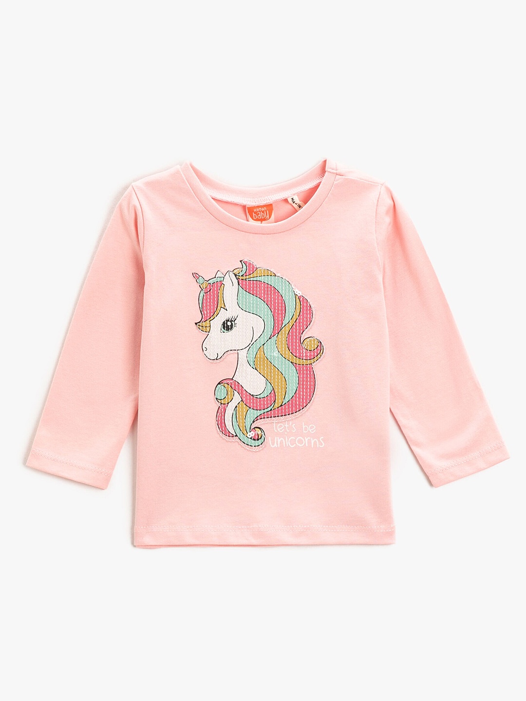 

Koton Girls Unicorn Graphic Printed Embroidered Pure Cotton Casual T-shirt, Pink