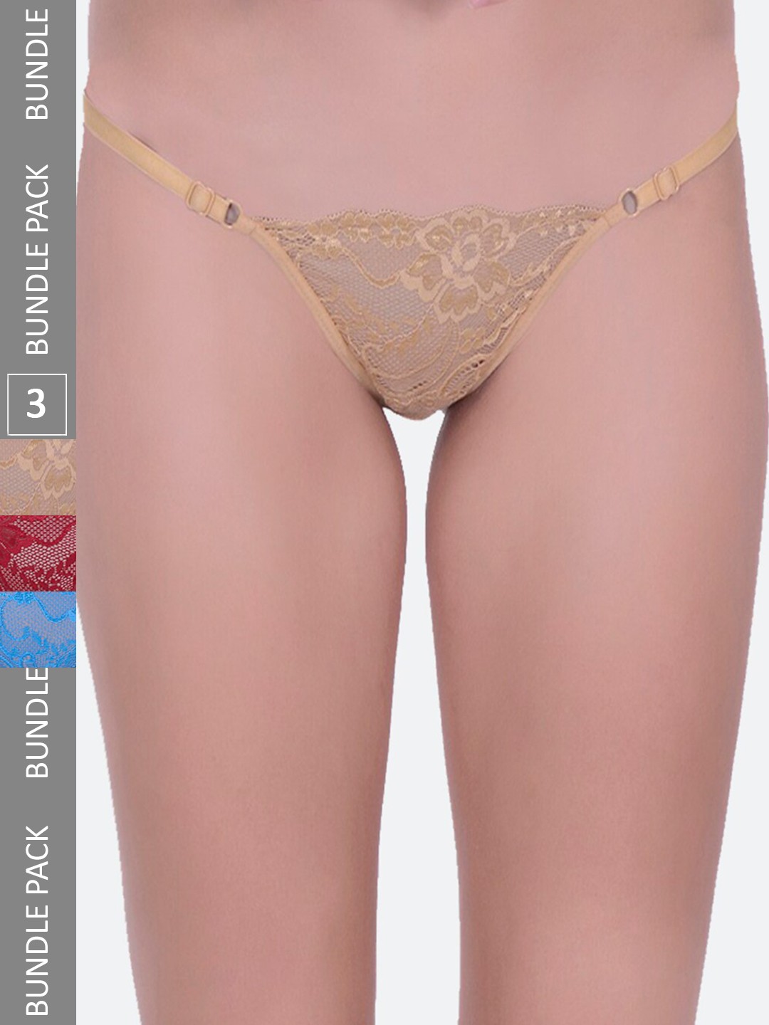 

Fleurt Pack Of 3 Assorted Lace Thong Briefs