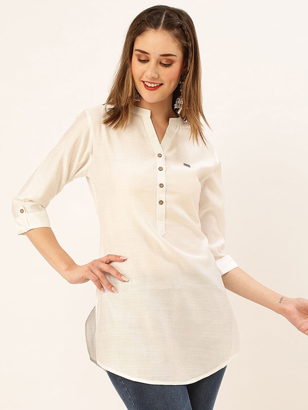 

ZOLA White Mandarin Collar Tunic