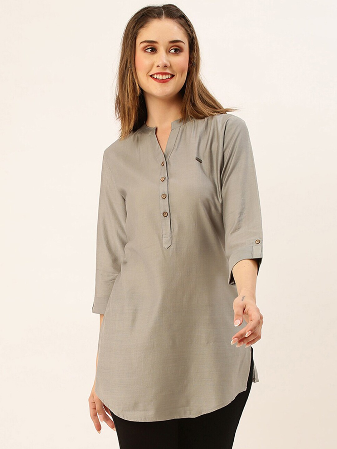 

ZOLA Grey Mandarin Collar Tunic