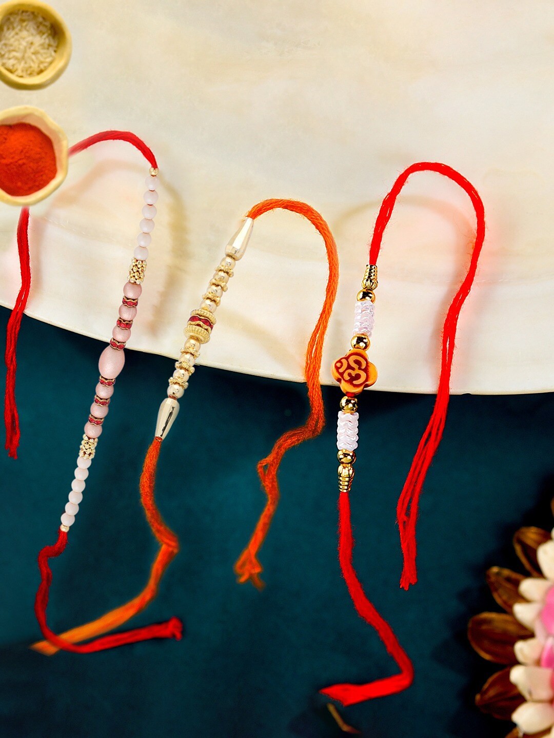 

Zaveri Pearls Men Set Of 3 Beaded Rakhis, Gold