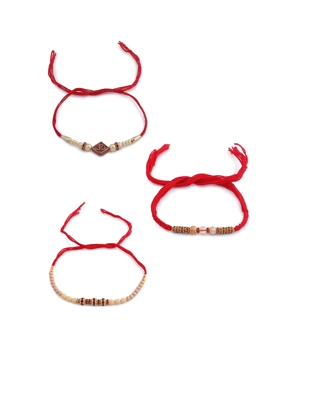 

Zaveri Pearls Men Set Of 3 Beaded Rakhi, Gold