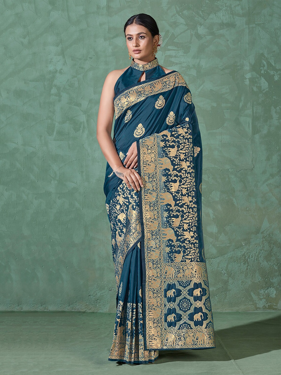 

MONJOLIKA FASHION Ethnic Motif Woven Design Zari Banarasi Saree, Blue